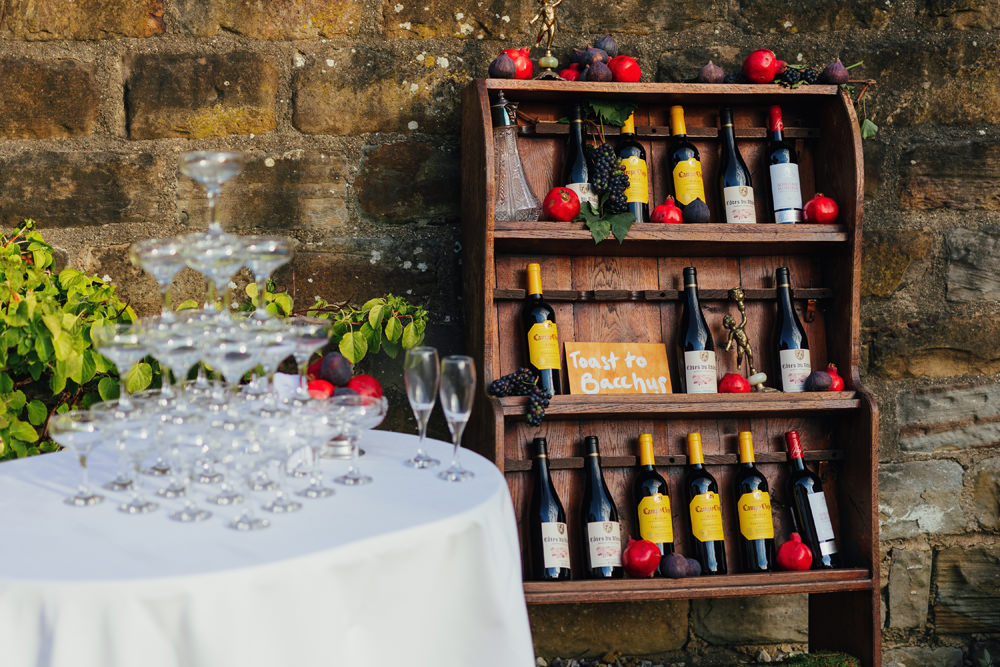 Wine Bar Stand Station Drinks Yorkshire Woodland Wedding James and Lianne
