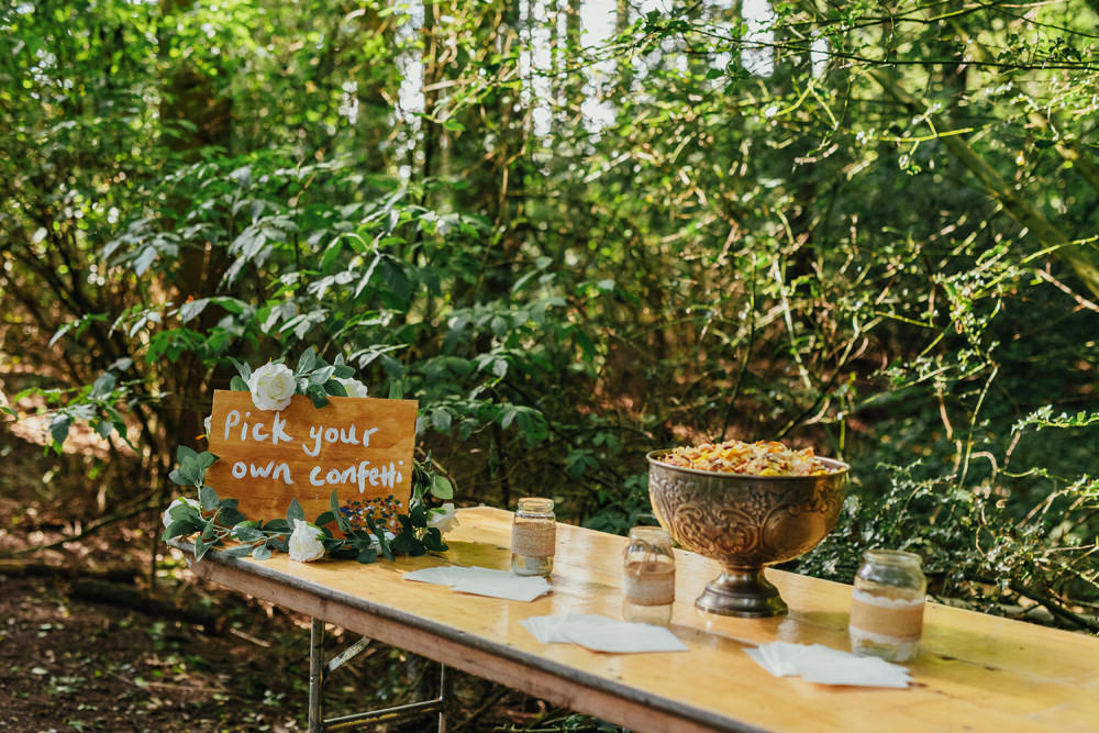 Confetti Bar Station Stand Yorkshire Woodland Wedding James and Lianne