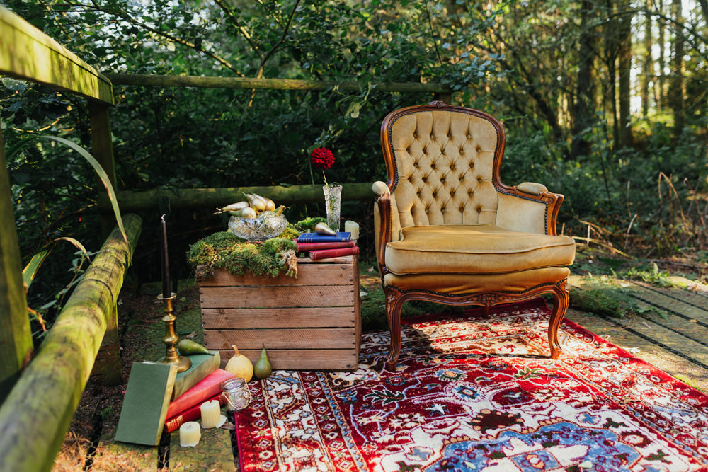 Aisle Ceremony Decor Rug Seating Yorkshire Woodland Wedding James and Lianne
