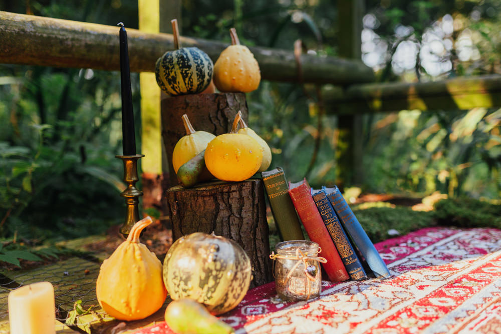 Aisle Ceremony Decor Squashes Autumn Yorkshire Woodland Wedding James and Lianne