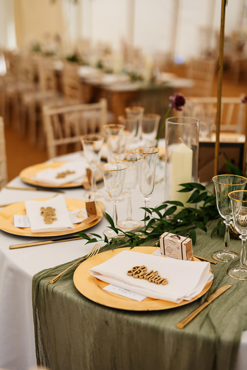 Place Setting Decor Gold Plate Laser Cut Name Bedfordshire Country House Wedding Two D Photography
