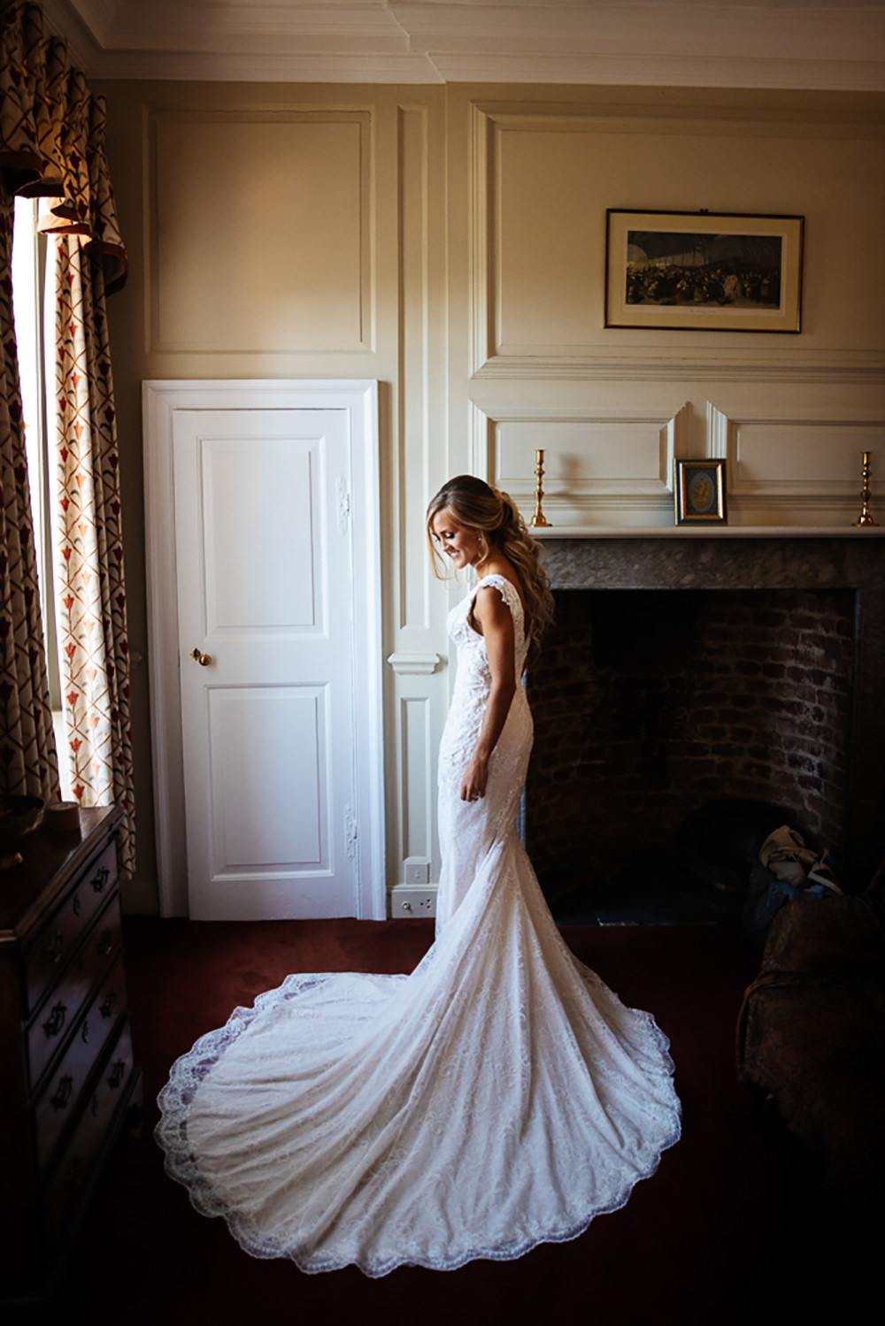 Dress Gown Bride Bridal Mermaid Train Bedfordshire Country House Wedding Two D Photography