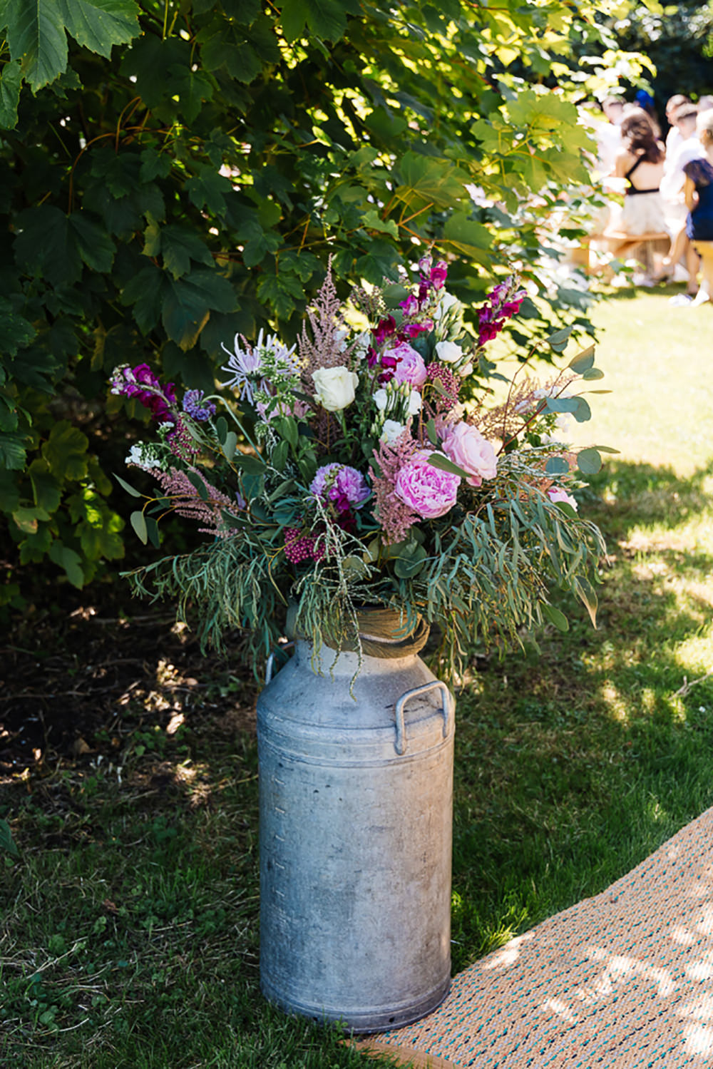 Milk Churn Flowers Pink Bedfordshire Country House Wedding Two D Photography