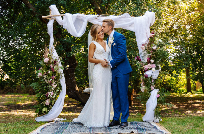 Outdoor Ceremony Fabric Arch Flowers Backdrop Bedfordshire Country House Wedding Two D Photography