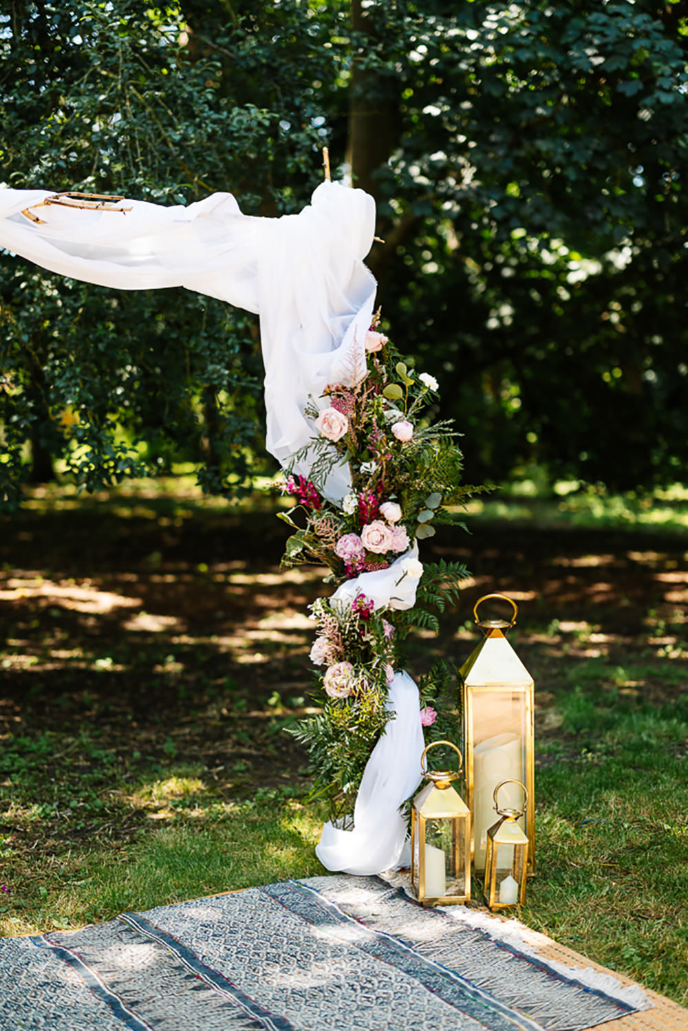 Outdoor Ceremony Fabric Arch Flowers Backdrop Bedfordshire Country House Wedding Two D Photography