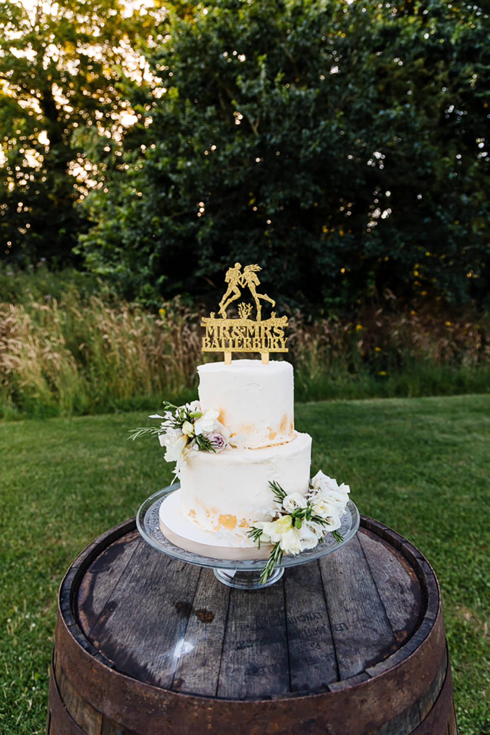 Two Tier Cake Gold Flowers Bedfordshire Country House Wedding Two D Photography