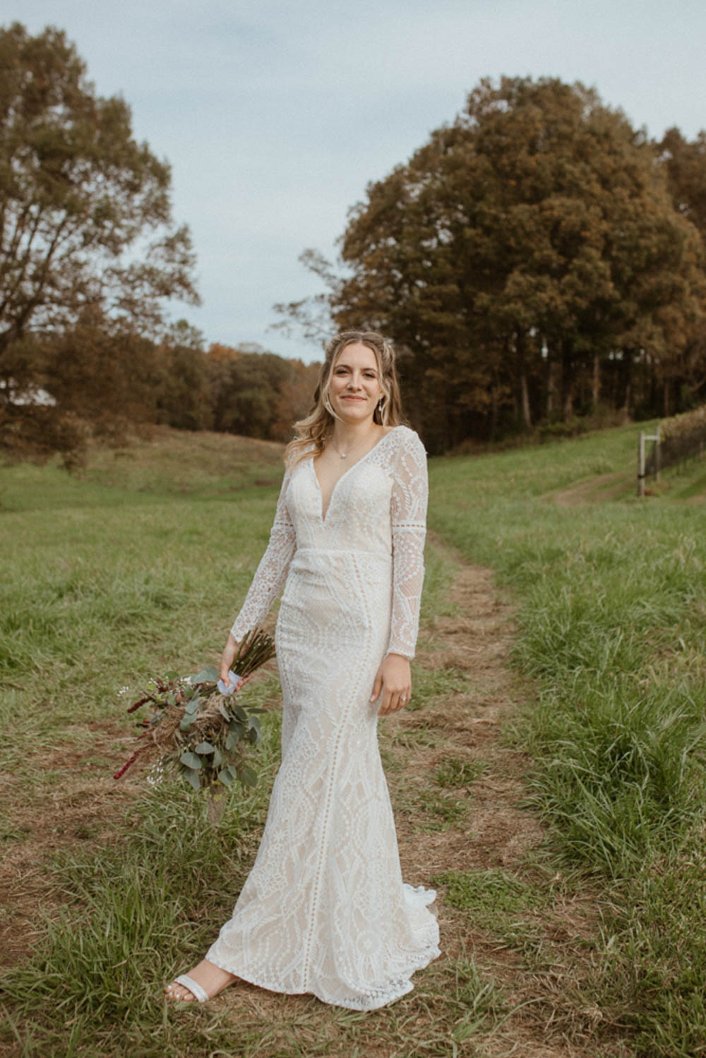 Dress Gown Bride Bridal Lace Long Sleeve CeNita Vineyards Wedding Kate Hensley Phillips Photography