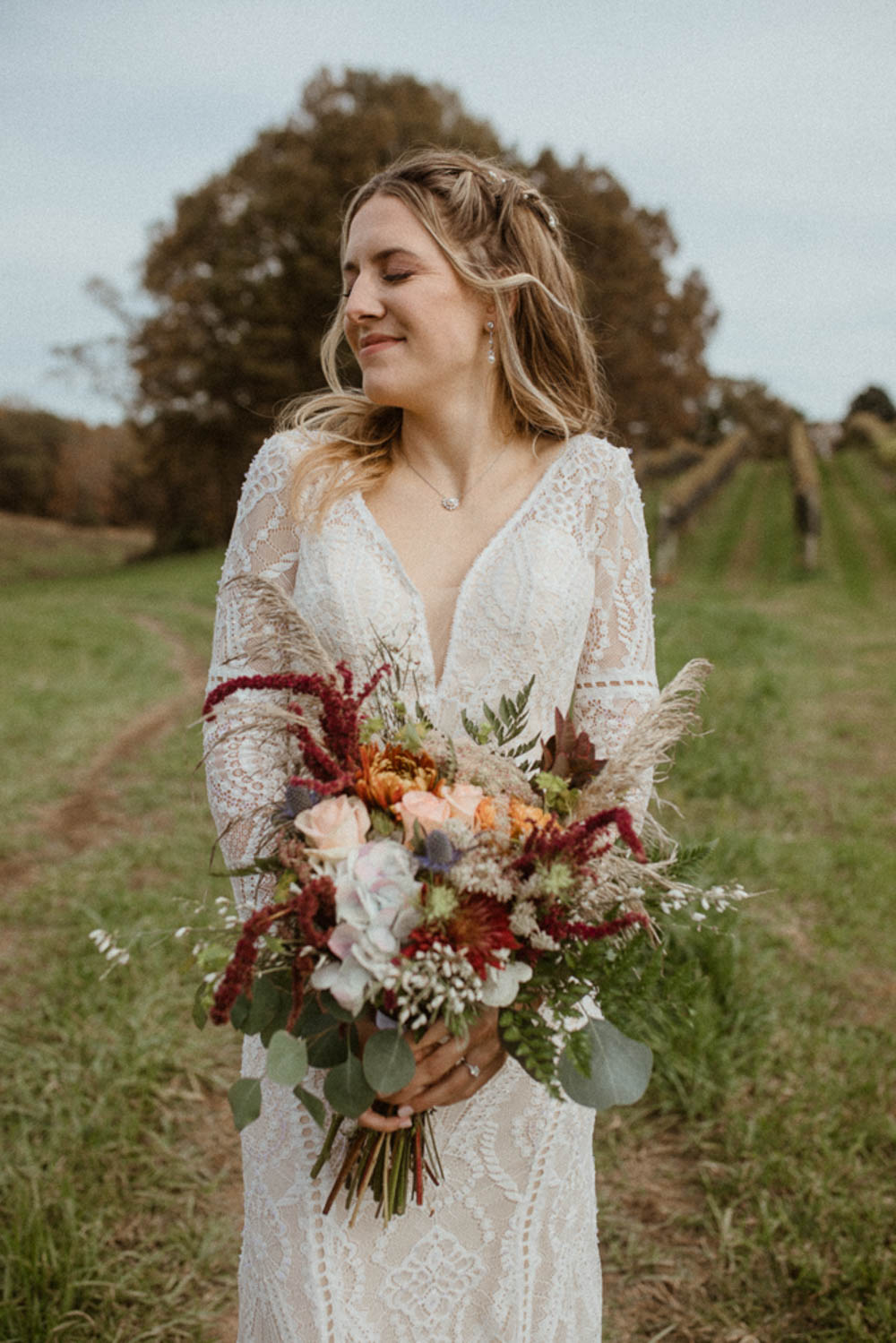 Bouquet Flowers Bride Bridal Red Orange CeNita Vineyards Wedding Kate Hensley Phillips Photography