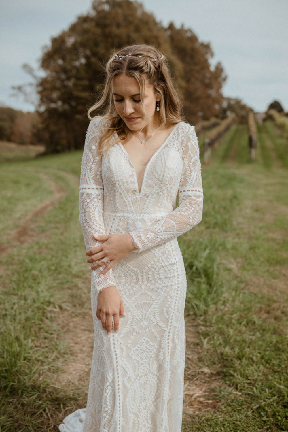 Dress Gown Bride Bridal Lace Long Sleeve CeNita Vineyards Wedding Kate Hensley Phillips Photography