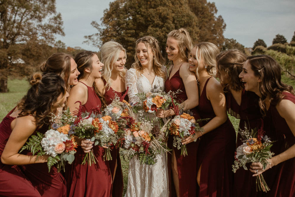 Red Bridesmaids Dresses CeNita Vineyards Wedding Kate Hensley Phillips Photography