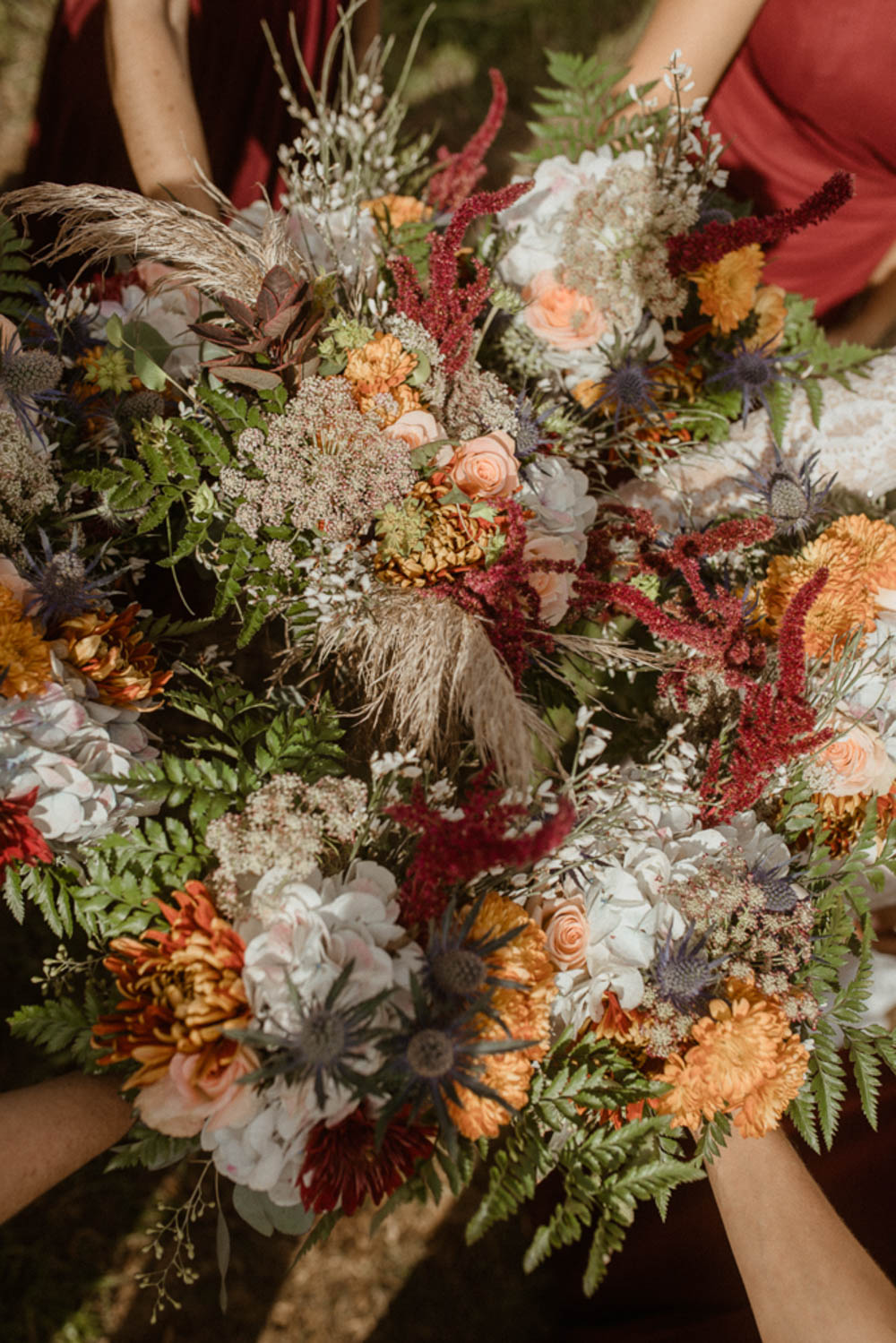Bouquet Flowers Bride Bridal Red Orange Bridesmaids CeNita Vineyards Wedding Kate Hensley Phillips Photography