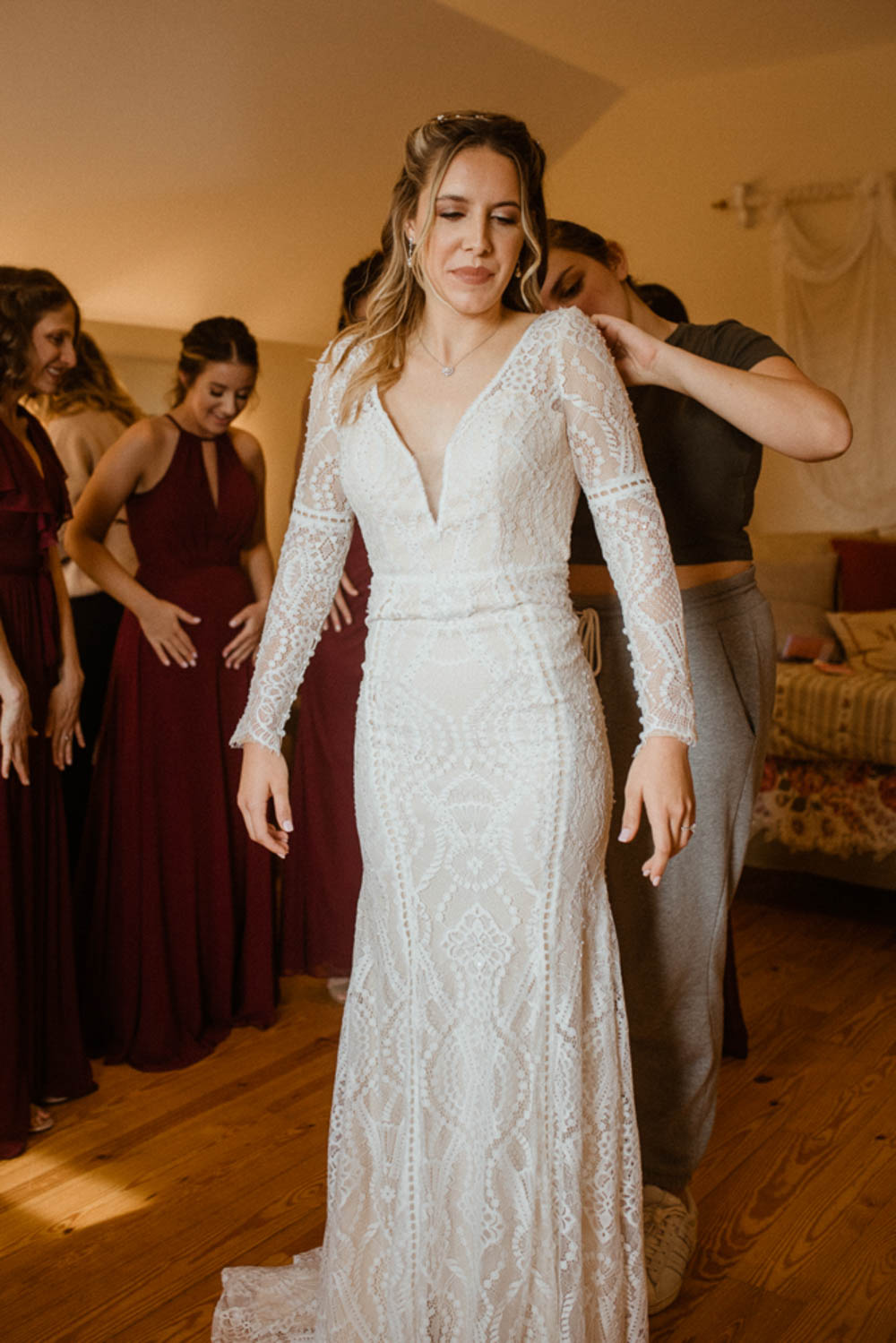 Dress Gown Bride Bridal Lace Long Sleeve CeNita Vineyards Wedding Kate Hensley Phillips Photography