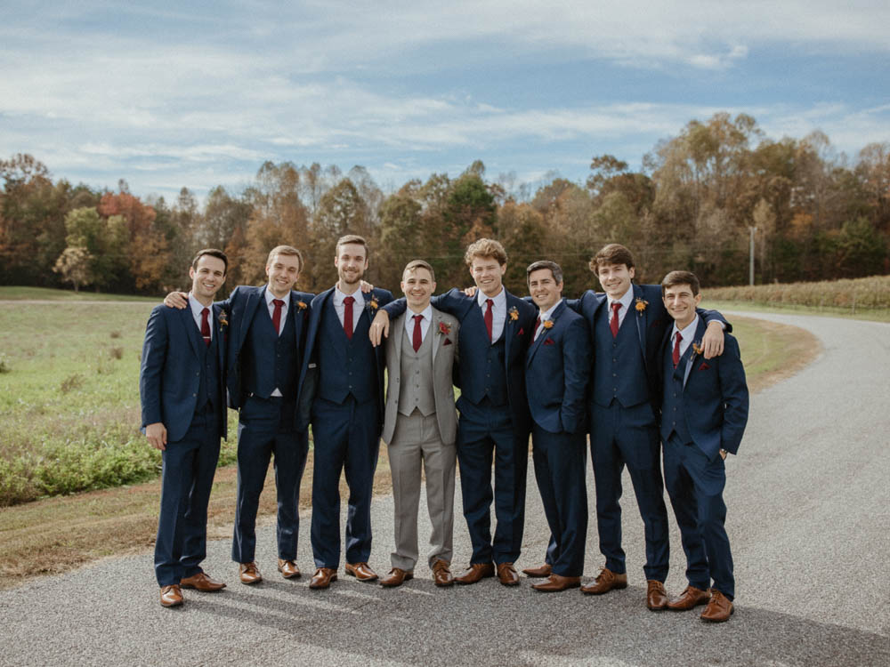 Groom Grey Suit Groomsmen Blue Suits CeNita Vineyards Wedding Kate Hensley Phillips Photography