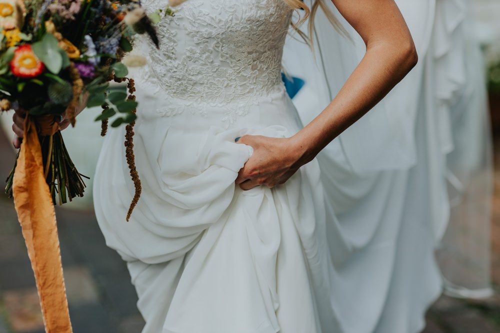 Dress Gown Bride Bridal Lace Top Cheswell Grange Wedding James Merrick Photography