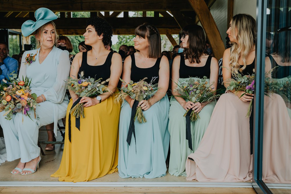 Bridesmaids Skirts Colourful Bouquets Cheswell Grange Wedding James Merrick Photography
