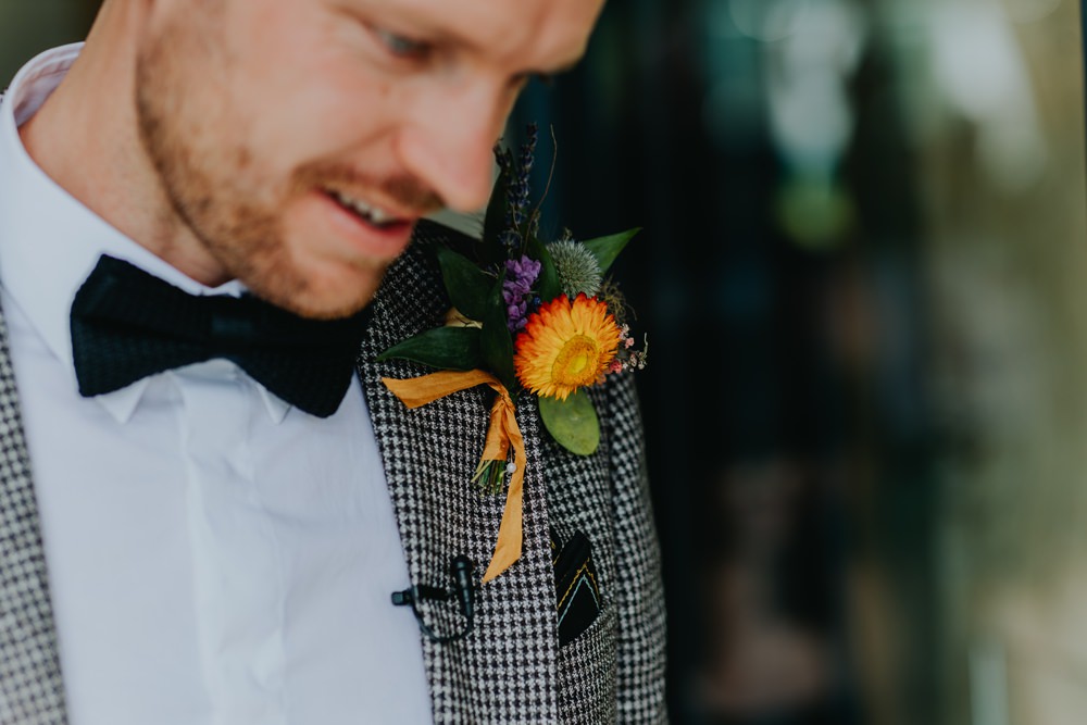 Buttonhole Flowers Orange Cheswell Grange Wedding James Merrick Photography