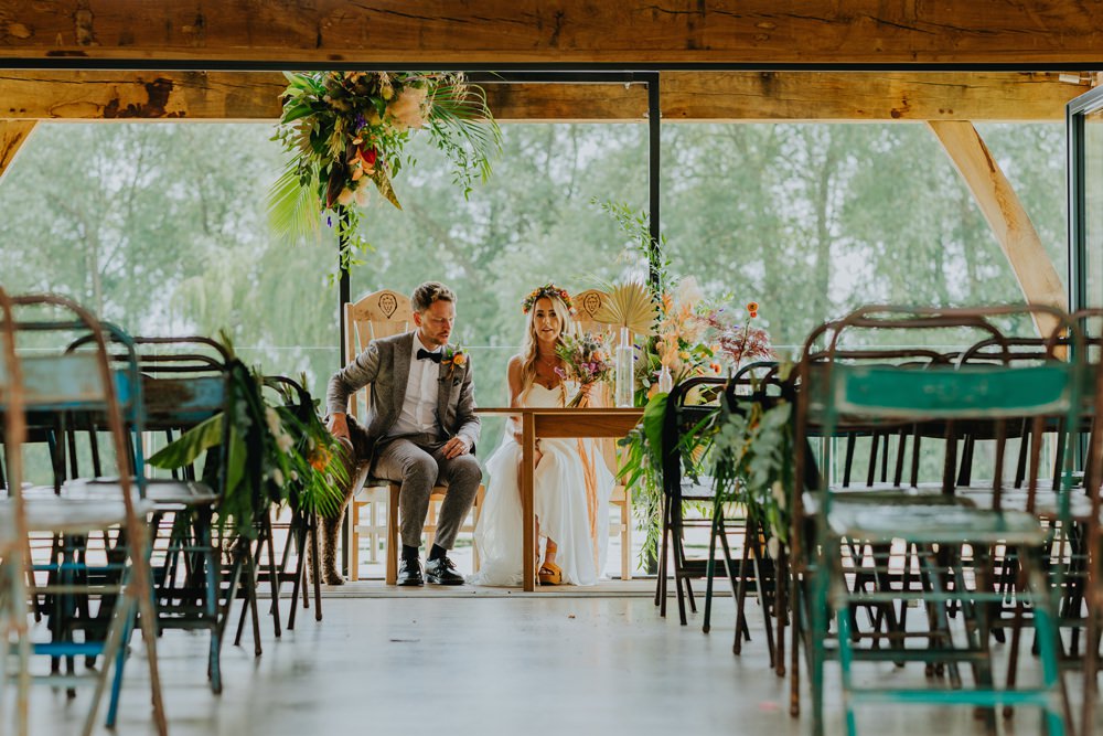 Ceremony Backdrop Frame Arch Flowers Cheswell Grange Wedding James Merrick Photography