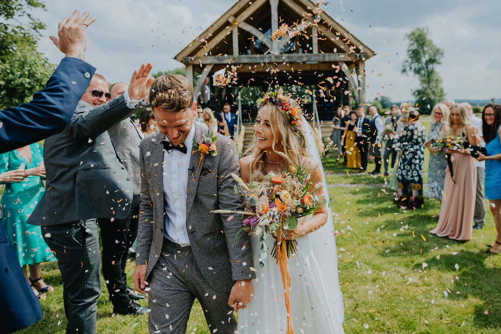 Confetti Throw Cheswell Grange Wedding James Merrick Photography