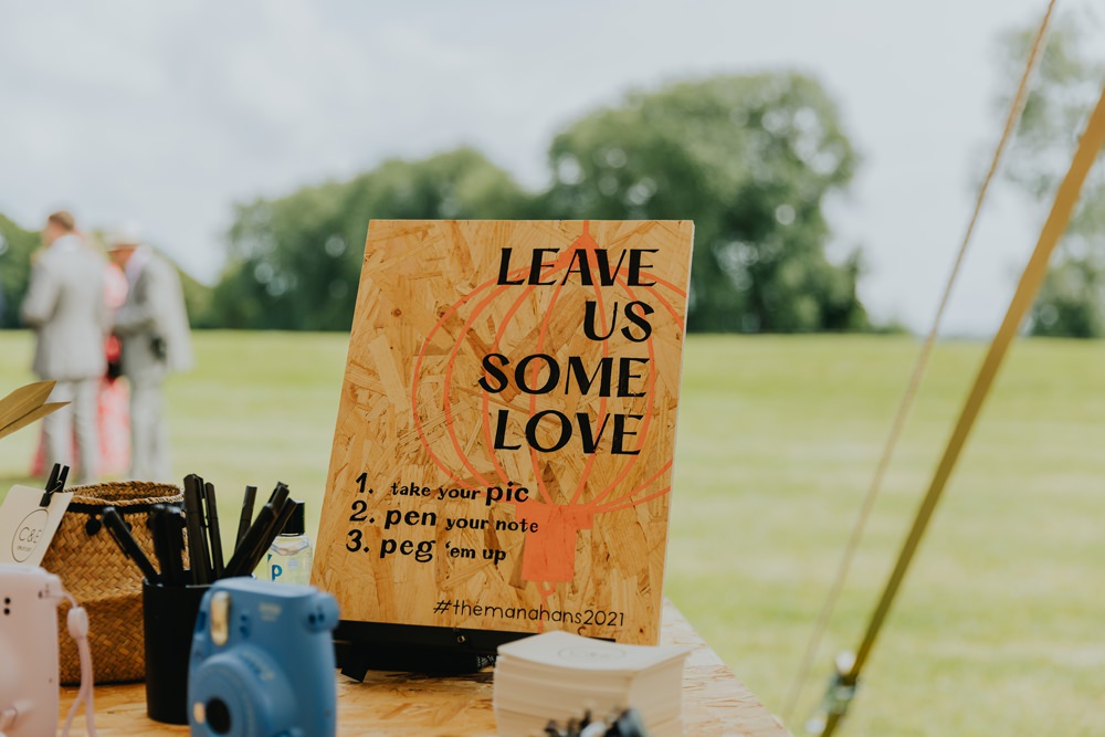 Wood Sign Modern Cheswell Grange Wedding James Merrick Photography