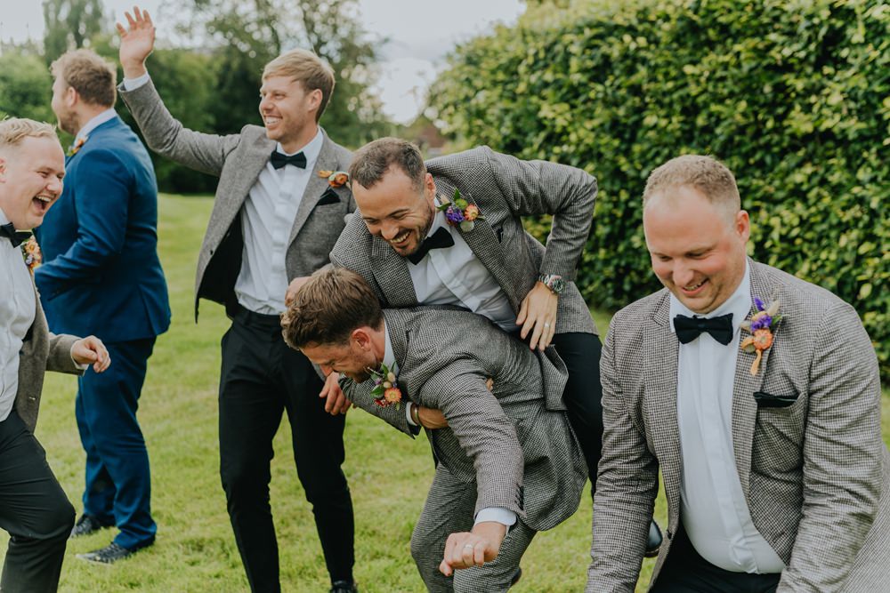 Groom Suit Dogtooth Bow Tie Groomsmen Cheswell Grange Wedding James Merrick Photography