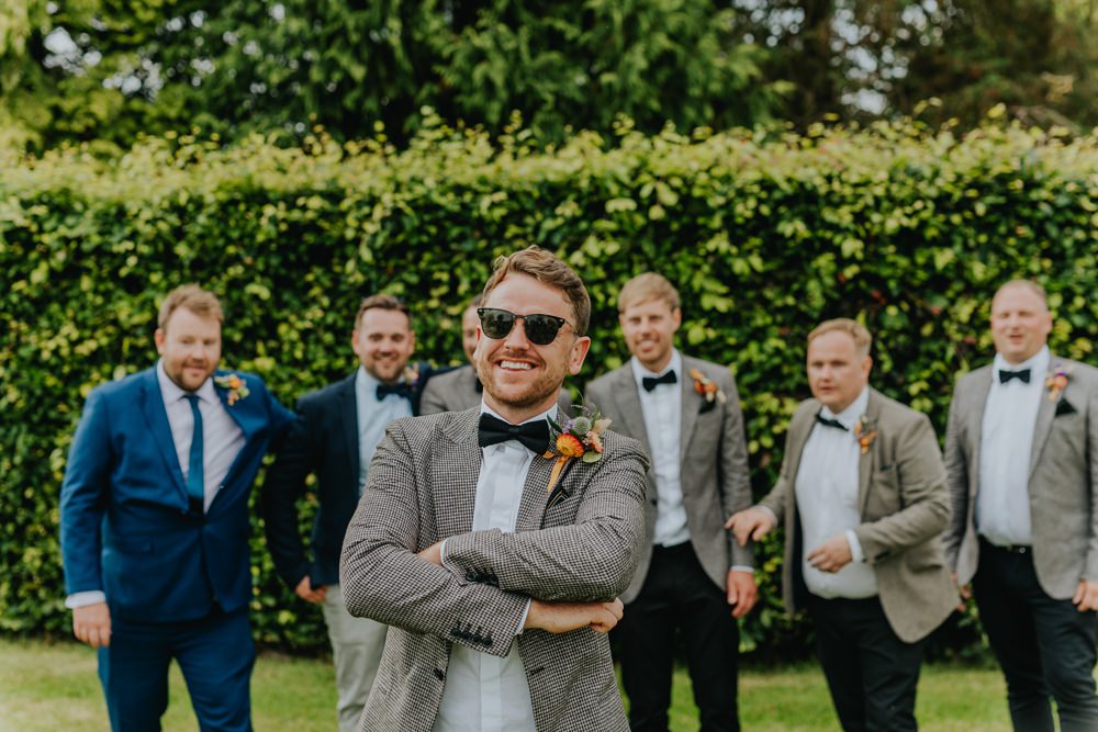 Groom Suit Dogtooth Bow Tie Groomsmen Cheswell Grange Wedding James Merrick Photography