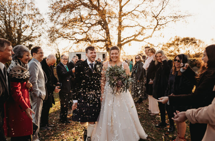 Confetti Throw Clophill Eco Lodges Wedding ThymeLane Photography