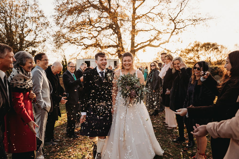 Confetti Throw Clophill Eco Lodges Wedding ThymeLane Photography
