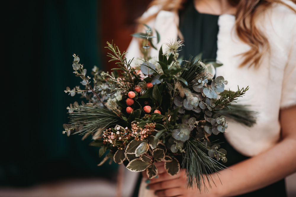 Flower Girl Christmas Bouquet Clophill Eco Lodges Wedding ThymeLane Photography