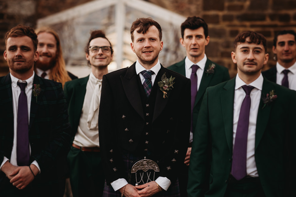 Groom Kilt Suit Jacket Clophill Eco Lodges Wedding ThymeLane Photography