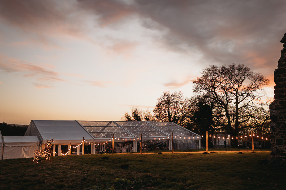 Clear Marquee Lighting Christmas Clophill Eco Lodges Wedding ThymeLane Photography