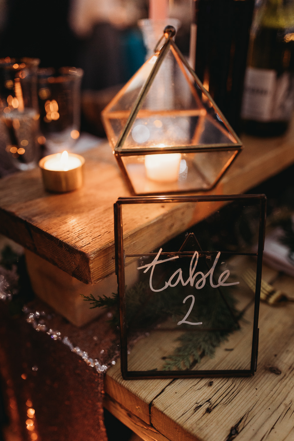 Clear Frame Glass Table Name Clophill Eco Lodges Wedding ThymeLane Photography