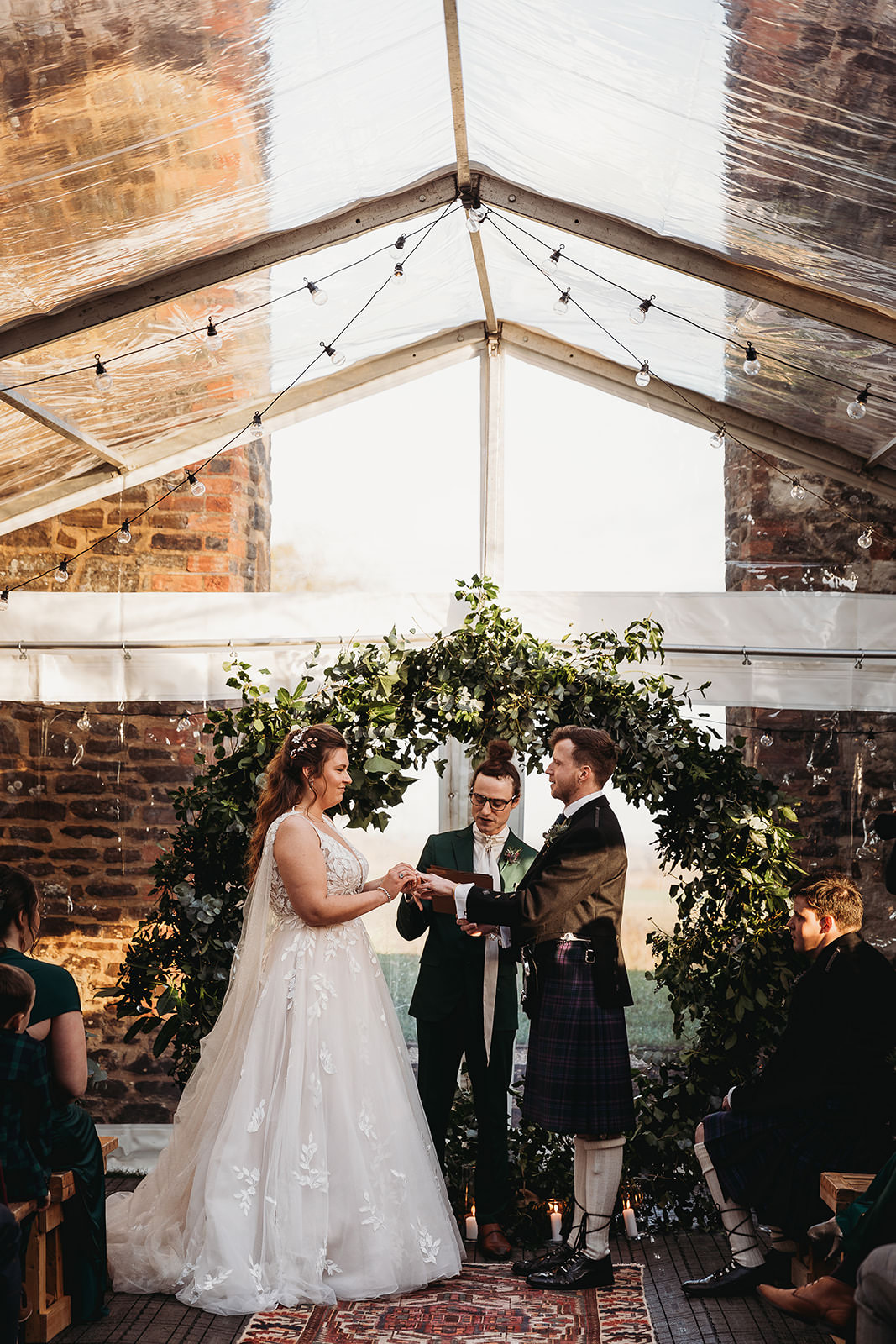 Greenery Moon Gate Flower Arch Backdrop Ceremony Clophill Eco Lodges Wedding ThymeLane Photography