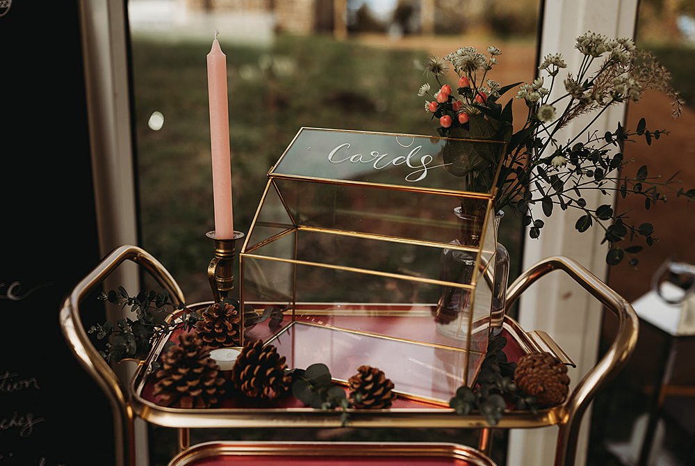 Terrarium Glass Card Holder Clophill Eco Lodges Wedding ThymeLane Photography