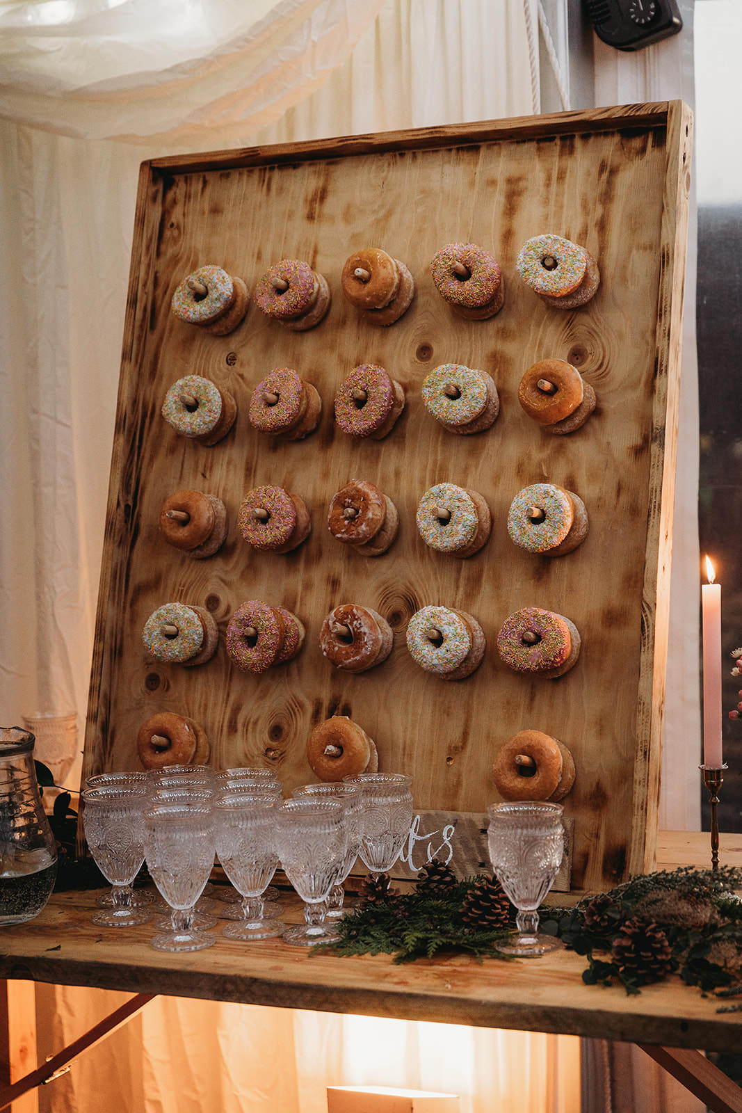 Donut Wall Dessert Clophill Eco Lodges Wedding ThymeLane Photography