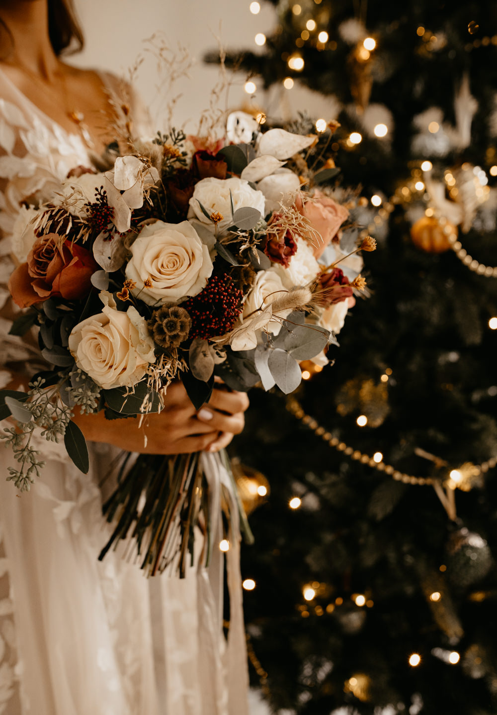 Bouquet Flowers Bride Bridal Rose Cream Rust Orange December Wedding Ideas Megan Donati Photography