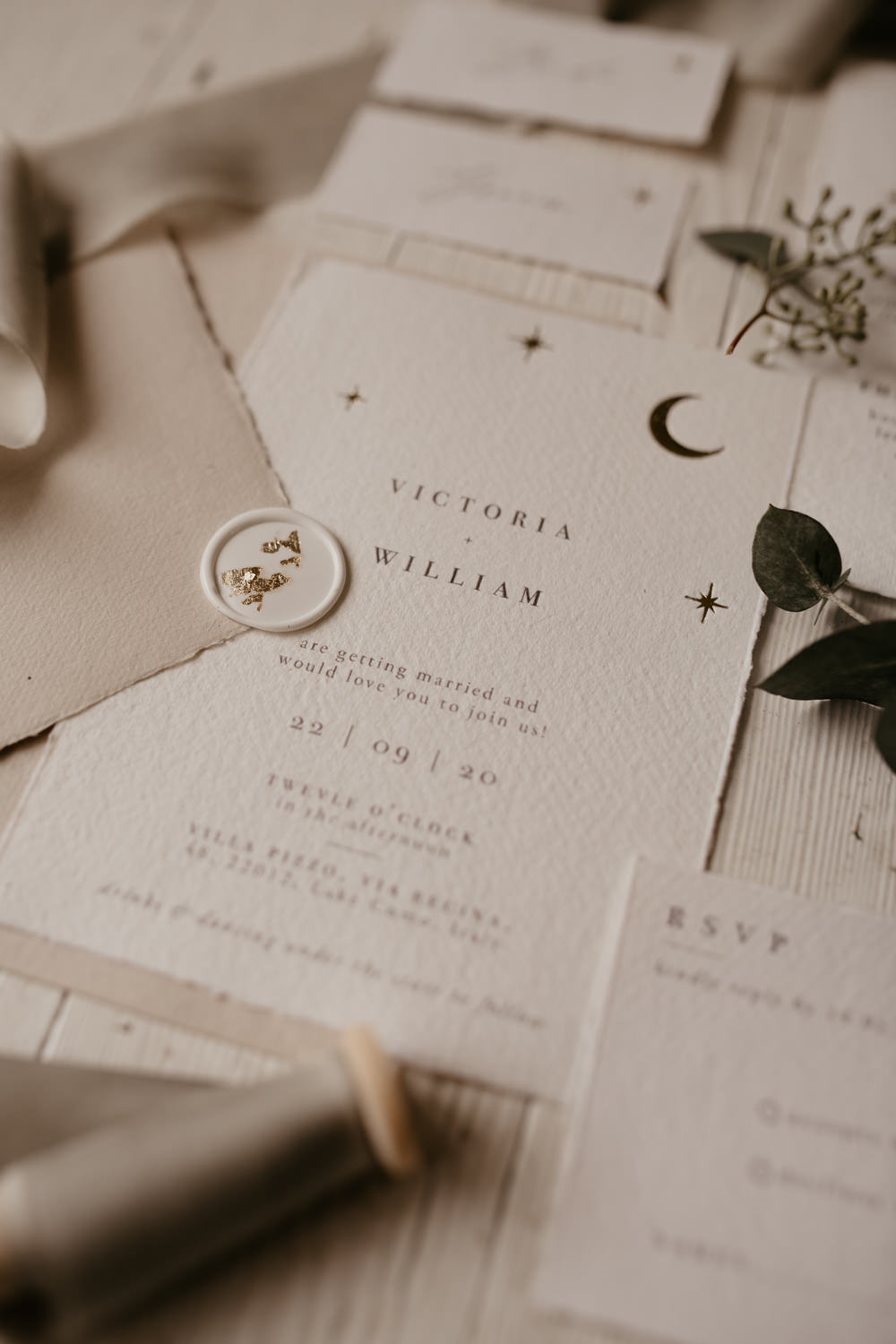 Celestial Star Moon Stationery Invite Invitation December Wedding Ideas Megan Donati Photography