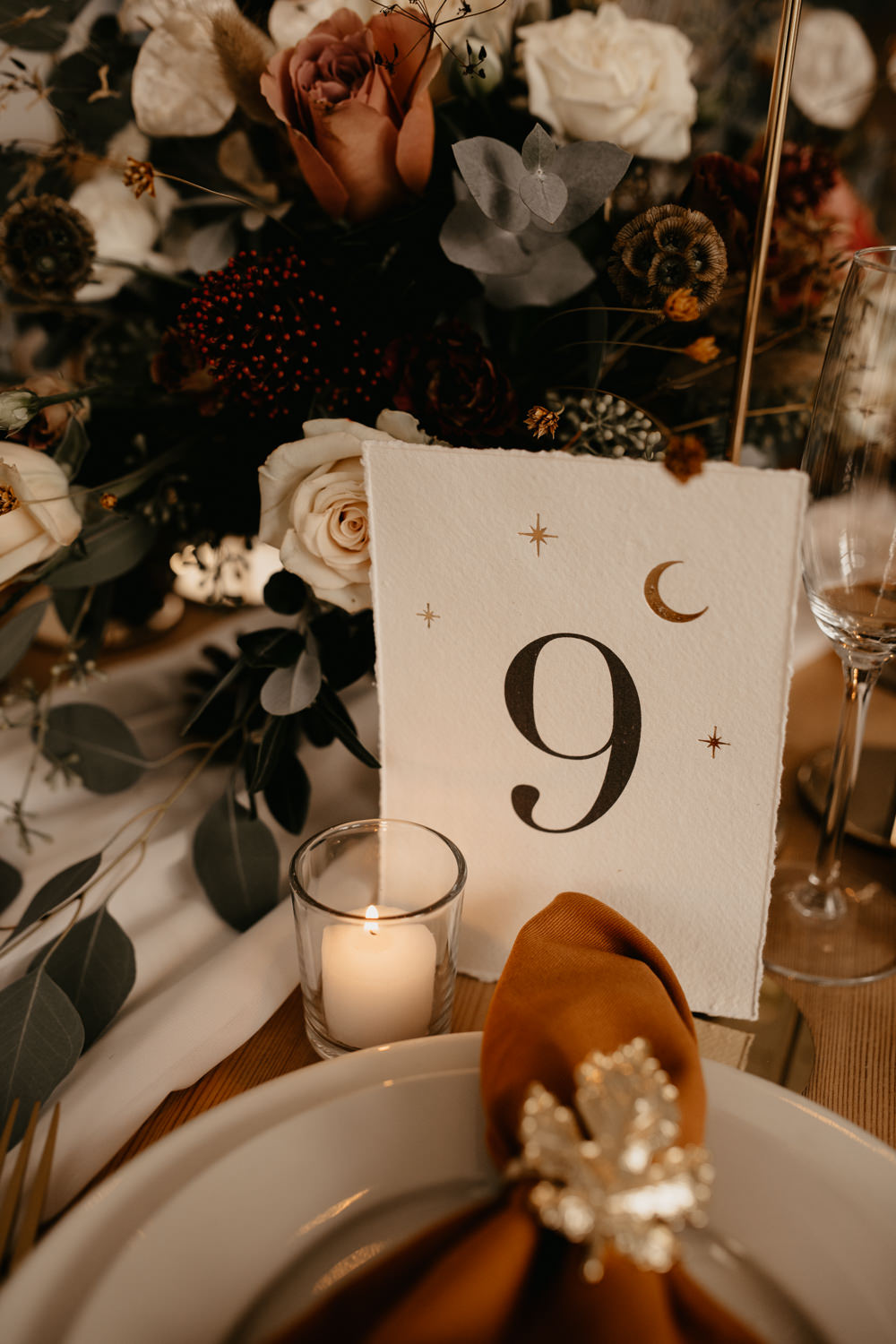 Star Moon Table Name Number Card December Wedding Ideas Megan Donati Photography