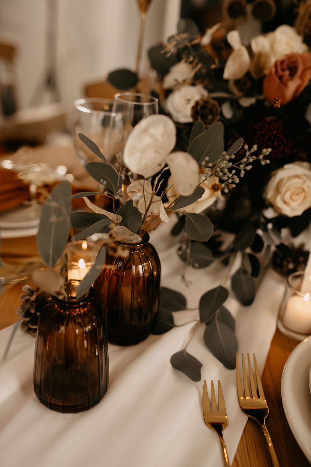 Centrepiece Flowers Decor Glass Jars White Rose December Wedding Ideas Megan Donati Photography