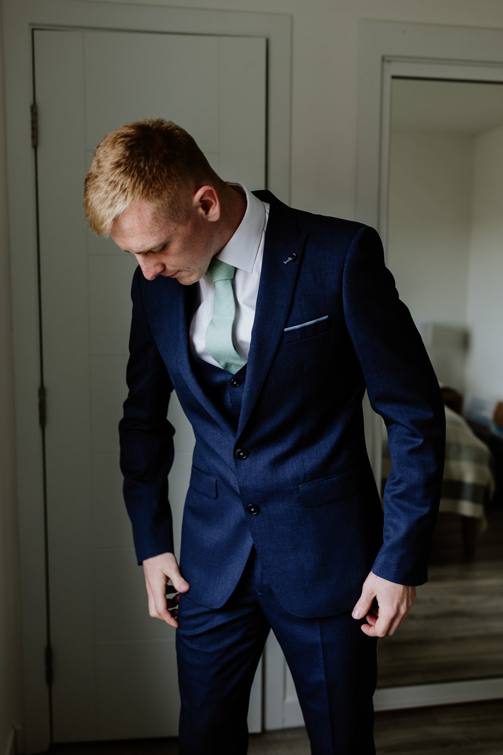 Groom Blue Suit Sage Green Tie Family Home Wedding What Susan Sees Photography