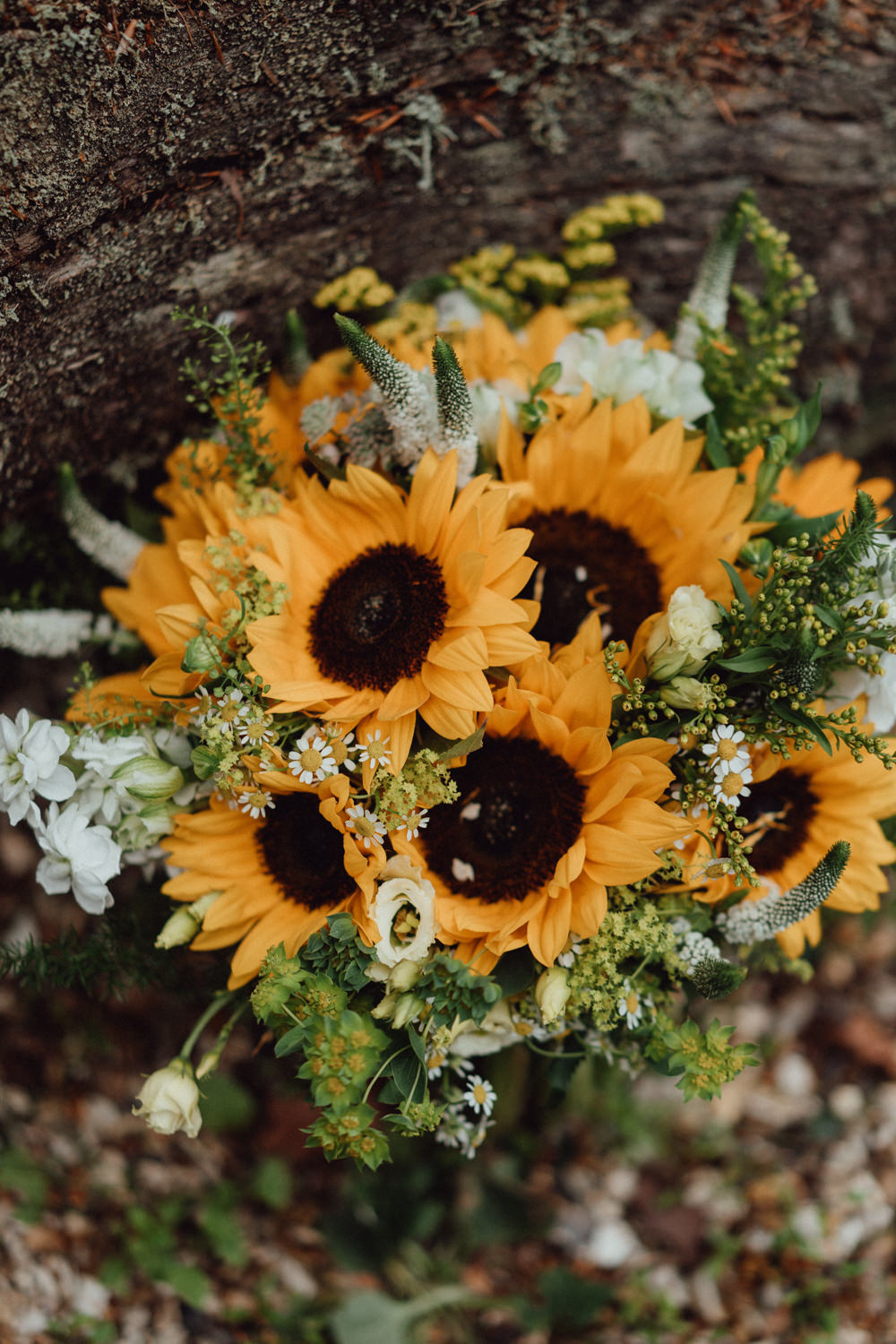 Sunflower Bridal Bouquet Flowers Yellow Hampshire Woodland Wedding Emily & Steve