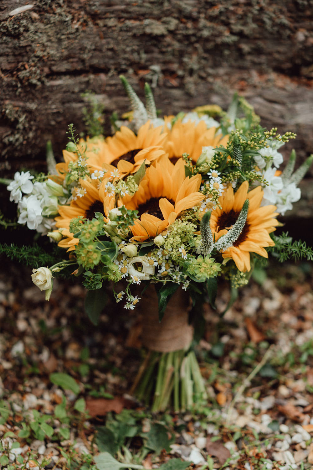 Sunflower Bridal Bouquet Flowers Yellow Hampshire Woodland Wedding Emily & Steve