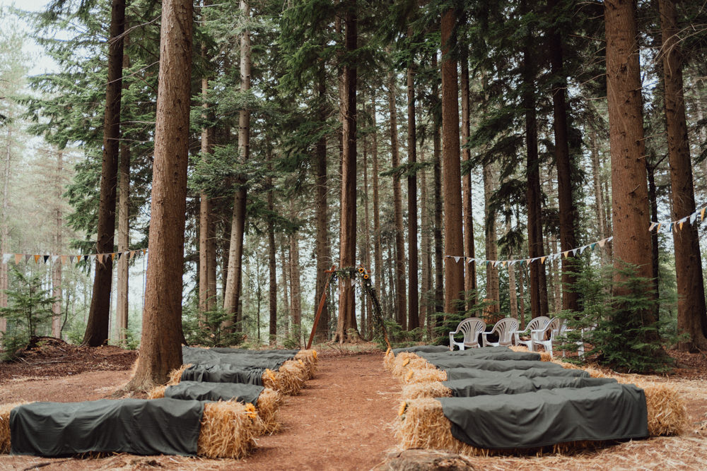 Ceremony Woods Haybales Hampshire Woodland Wedding Emily & Steve