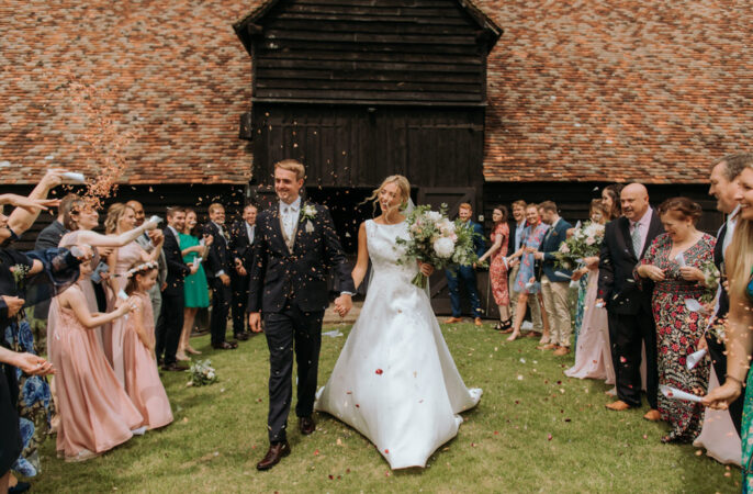 Confetti Throw Hertfordshire Barn Wedding Isabelle Elliott Photography