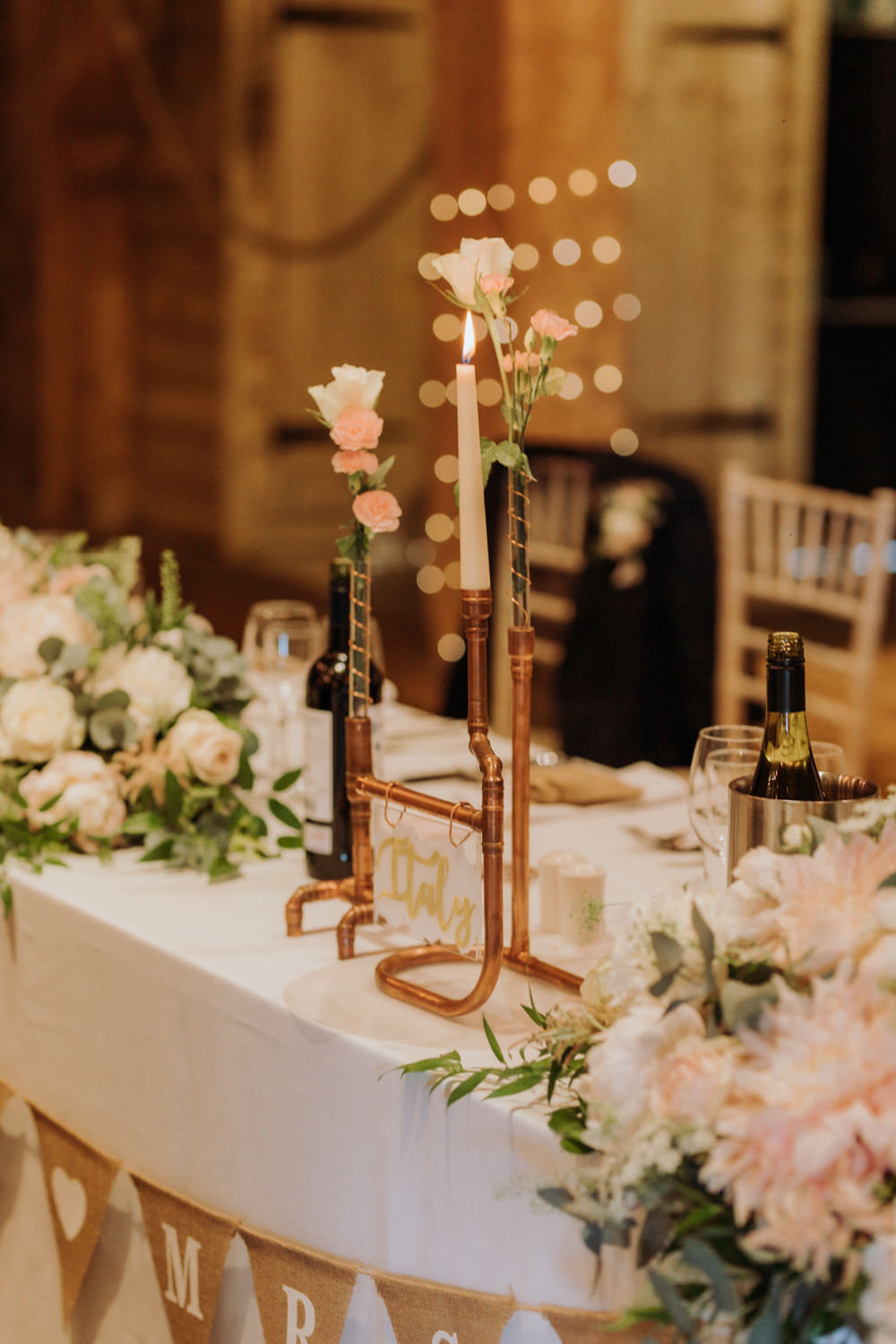 Table Decor Candles Flowers Hertfordshire Barn Wedding Isabelle Elliott Photography