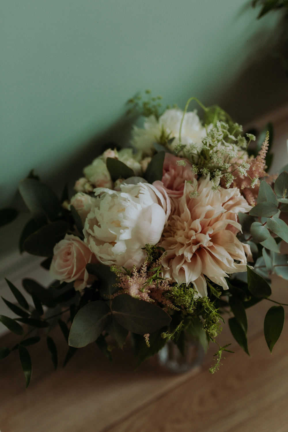 Bouquet Flowers Bride BRidal White Peony Blush Dahlia Hertfordshire Barn Wedding Isabelle Elliott Photography