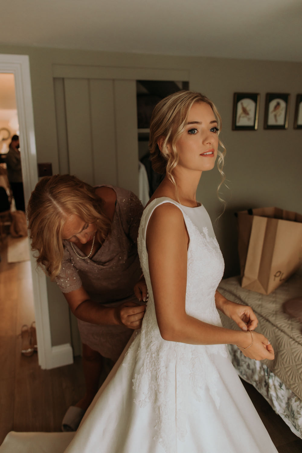 Dress Gown Bride Bridal Straps Pockets Hertfordshire Barn Wedding Isabelle Elliott Photography