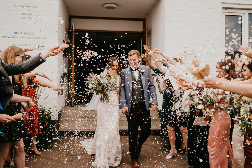 Confetti Throw Hertfordshire Farm Wedding Jonny Gouldstone Photography