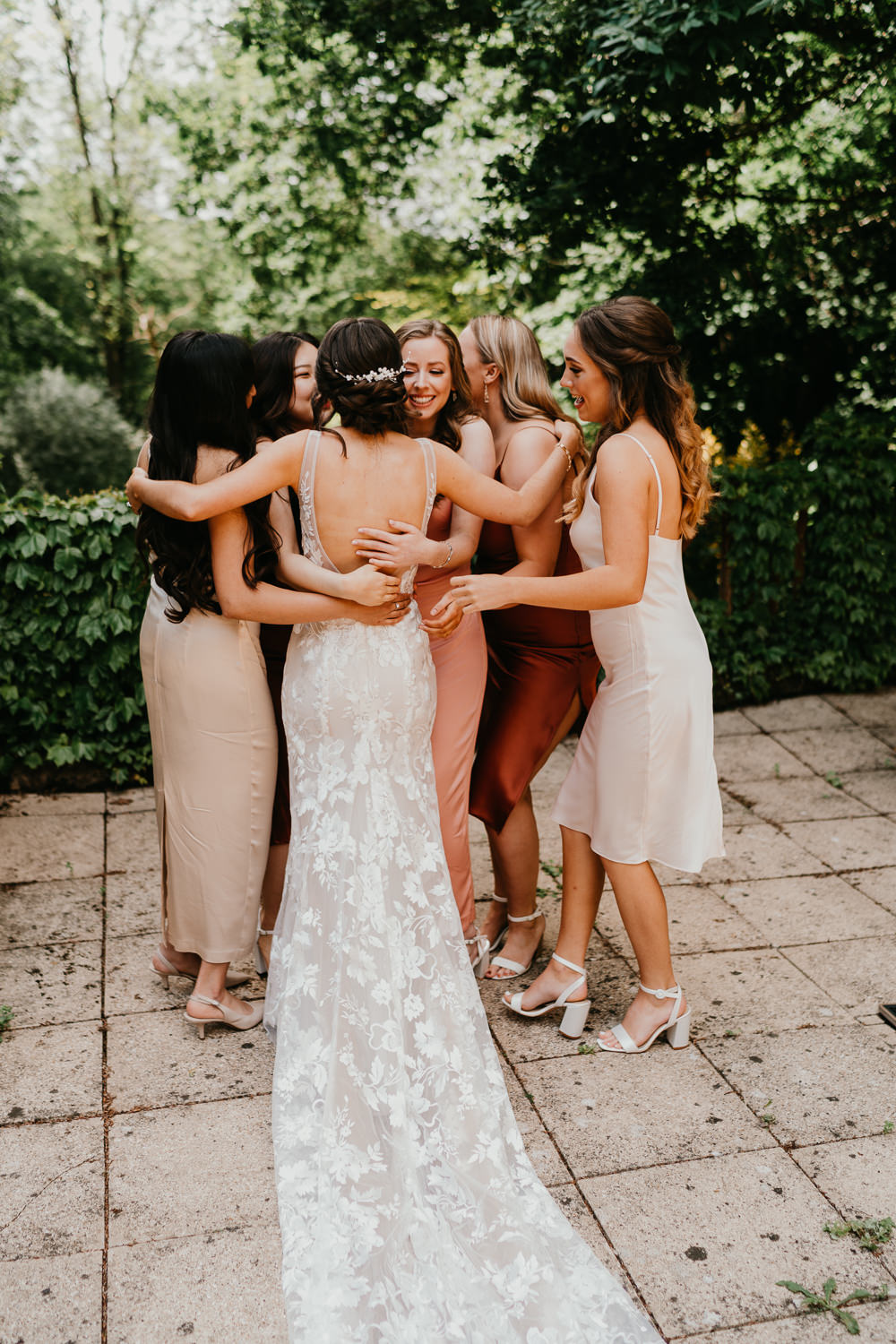 Bridesmaids Terracotta Rust Pink Blush Dresses Hertfordshire Farm Wedding Jonny Gouldstone Photography