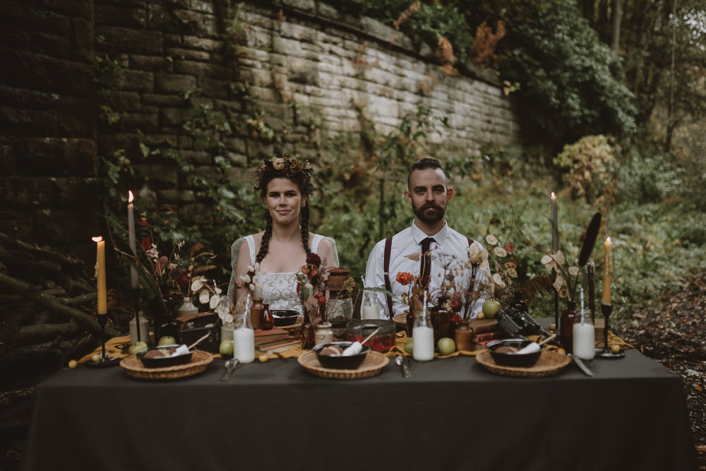 Table Tablescape Decor Black Yellow Moonrise Kingdom Wedding Amelia Jane Photography