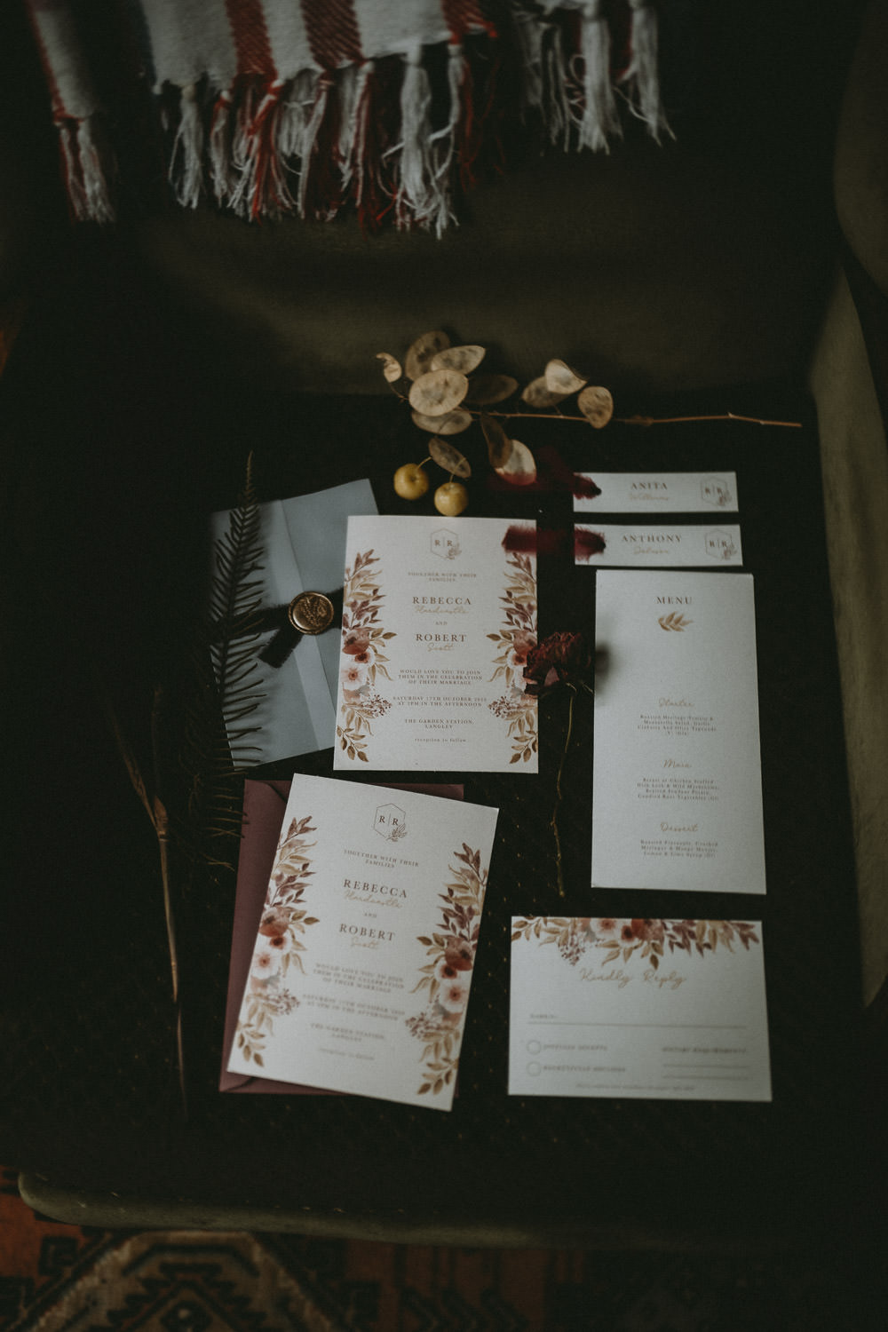 Floral Stationery Invite Invitation Wax Seal Moonrise Kingdom Wedding Amelia Jane Photography